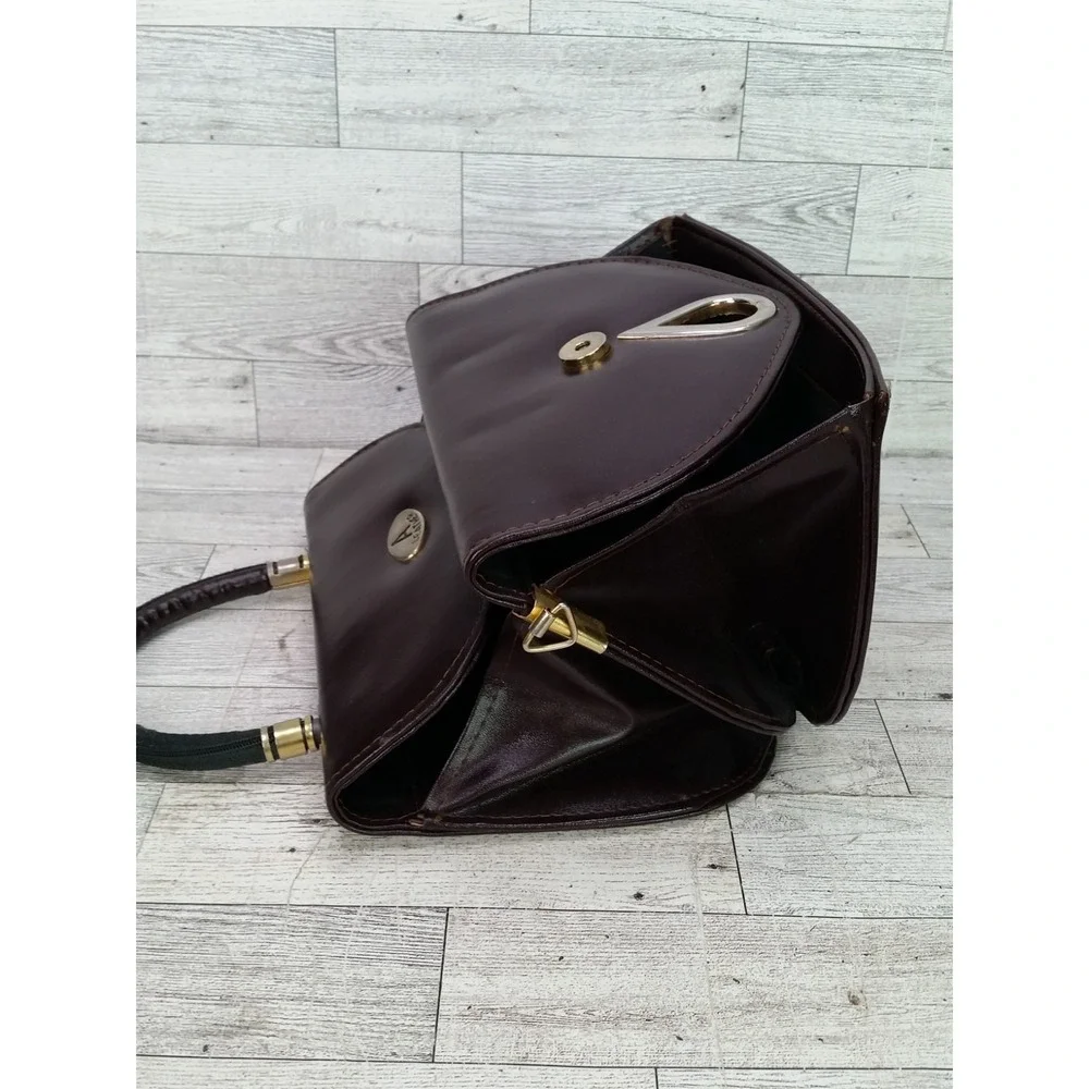 Vintage A Leather Handbag Bag Purse Framed Purse Vintage Mahogany